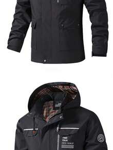 Men's Autumn/Winter Outdoor Casual Hooded Jacket, Fashionable Streetwear Jacket - Black - View 5