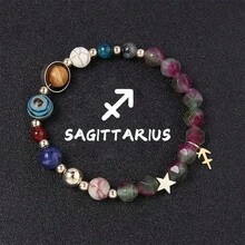 Natural Stone Beaded Bracelet, Zodiac Sign Bracelet, Natural Stone Beaded Chain, Solar System Bracelet, Suitable For Daily Wear, Party Accessory - Multicolor - View 4