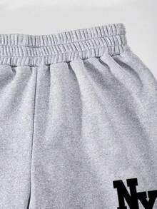 Set Kasual Hoodie dan Celana Motif Huruf untuk Remaja Perempuan - Grey - View 4