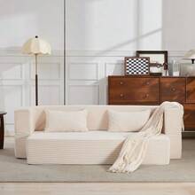 2-In-1 Convertible Sofa Bed In Corduroy, Modular Floor Sofa, No Assembly Required, Unfolding Sofa Bed With 2 Cushions - 米色 - 查看 12