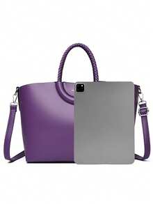 Conjunto de bolsas tote a juego para madre e hija de gran capacidad, bolso de hombro para mujer, bolso de mano de viaje casual y de moda, material PU, bolso principal - Morado - Ver 6