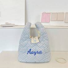 客製化刺繡迷你絎縫托特包，柔軟加厚手提小包，適合收納口紅、耳機、鑰匙，旅行與日常收納，送給女孩的可愛禮物 - 彩色 - 查看 17