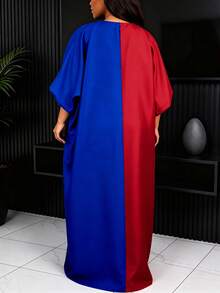 Robe Bubu pour femme AOMEI style africain, élégante, coupe ample, col en V, manches chauve-souris, froncée, robe kaftan modeste - Multicolore - Voir 4