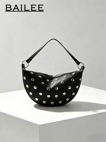BAILEE Stylish, Solid-Colored PU Women's Handbag With All-Over Studs And A Saddle-Style Design. Perfect For Outfits And As A Gift. - Multicolor - View 3