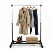 KIWI MOBLEKIT | Free-Standing And Expandable Clothes Racks In Metal And Wood, Clothing With Adjustable Options, With Wheels Or Shelves, Organizers For Bedroom, Entryway And Home - 黑銀 82x42x90-160 厘米 - 查看 5