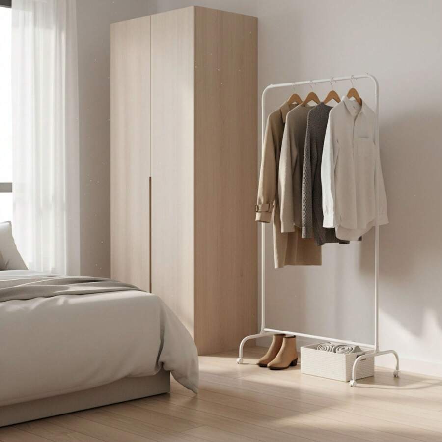 KIWI MOBLEKIT | Free-Standing And Expandable Clothes Racks In Metal And Wood, Clothing With Adjustable Options, With Wheels Or Shelves, Organizers For Bedroom, Entryway And Home - Blanco 78x44.5x160 厘米 - 查看 1