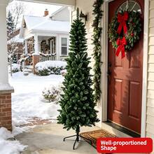 6FT/180cm Slim Pencil Artificial Pine Tree,600T Dense PVC Pointed Branches,Automatic Hinged Foldable Iron Stand, Flame Retardant Anti Deform Anti Fading Space Saving Corner Decor For Home Apartment Office All Season Indoor Decor - Green - View 2