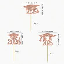 12个2025毕业主题纸杯蛋糕装饰插牌，闪光2025毕业帽纸杯蛋糕插签，2025毕业主题派对蛋糕装饰 - 彩色 - 查看 15