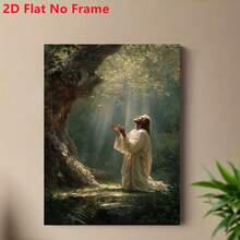 2D flaches, rahmenloses 1 Stück Jesus Christus Gethsemane Garten Leinwand Ölgemälde Friedliche christliche Wanddekoration, geeignet für Kirche, Büro, religiöse Dekoration, Jesus betend im Garten, perfekt für Raumdekoration - C - Übersicht 3