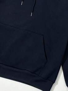 1pc Men's Solid Gray Long Sleeve Hooded Sweatshirt, Suitable For Daily Casual Wear And Gifting To Friends, Thin Style - Navy Blue - View 7