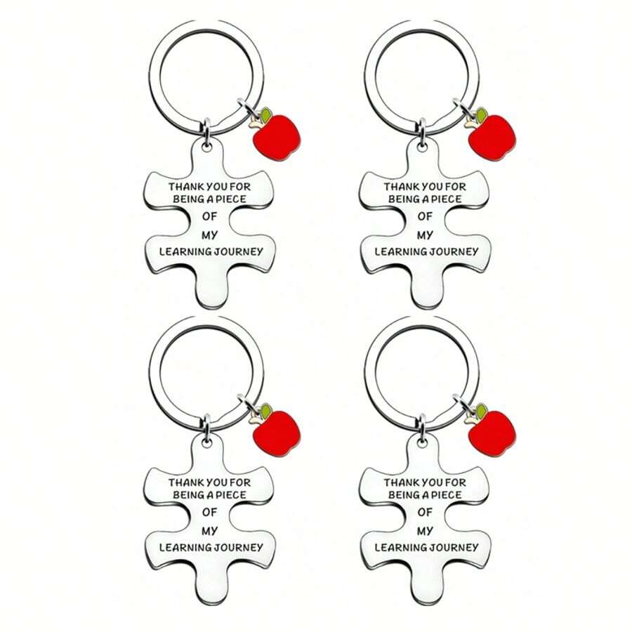 4pcs Unisex THANK YOU FOR BEING Puzzle Apple Keychain Thanksgiving Gift Pendant - Multicolor - View 1
