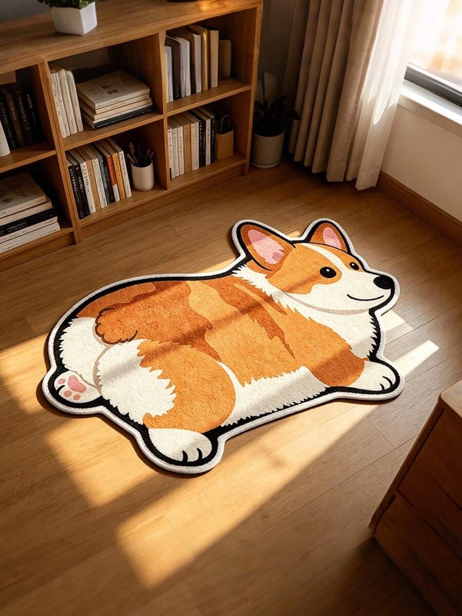 1pc Corgi Puppy Cute Decorative Rug, Warm And Soft Decorative Floor Mat, Perfect For Daily Home And Holiday Decoration, Decorative Rug, Bedroom Decor, Small Rug, Carpet, Home Decor, Living Room Rug, Living Room Small Rug, Bedroom Rug, Living Room Home Decor, Outdoor Rug, Washable Rug - Multicolor - View 1