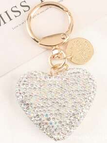 1pc Full Rhinestone Heart-Shaped Keychain, Women's Handbag Pendant, Solid Color Crystal Key Ring, Couple Heart-Shaped Keychain - View 16