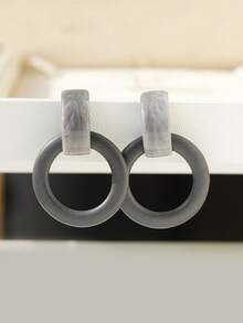 1 Pair Vintage Minimalist Round Geometric PU Earrings Suitable For Women's Daily, Party, Travel Wear - Hoop Earrings - View 4