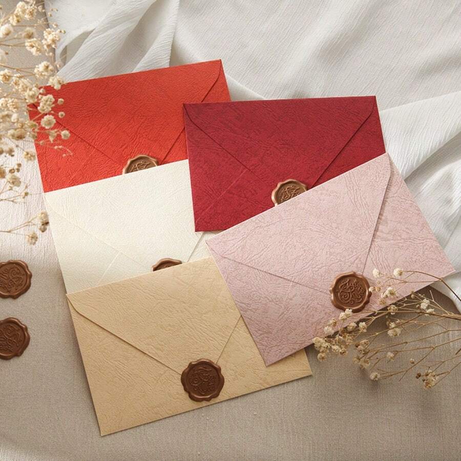 Luxury Thickened Tree Pattern Envelopes With Wax Seal Stickers, 10pcs Vintage Envelope Bags (Without Invitation Cards), Suitable For Wedding, Valentine's Day, Party, Graduation And Back To School DIY Crafts - View 1