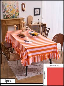 1pc Orange Velvet Ruffle Edge Tablecloth, American Country Style Simple Decorative Dining Table Cloth, Rectangular Coffee Table TV Cabinet Entryway Multi-Functional Cover, Suitable For Holiday Gathering Birthday Party Wedding Dinner Table Decoration Room Decoration Office Desk Coffee Table Mat Outdoor Picnic Mat Home Decor Room Decoration All Seasons - Orange - View 12