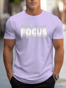 Unisex  Letter Print Crew Neck T Shirt,Essential Items For Fashion Lovers!Gradient FOCUS Design,Super Cool Street Style!Simple And Versatile! - 黑色 - 查看 7