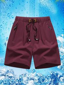 Men's Summer Casual Sports Shorts, Drawstring Waistband, Side Zipper Pockets, Minimalist Design, Comfortable And Cool, Suitable For Daily Casual And Outdoor Sports - Burgundy - View 2