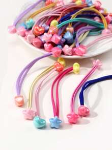 30 piezas de ligas para el cabello con cuentas de acrílico de alta elasticidad en forma de estrella y corazón de doble extremo, colores aleatorios, para niñas - Multicolor - Ver 6
