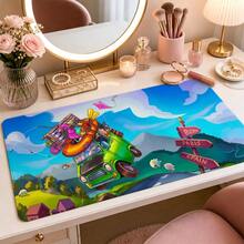 Cute Cartoon Animal Road Trip Green Van Large Vanity Mat, Colorful Mountain Countryside Travel Sign Print Non-Slip Rubber Extended Mouse Pad, Waterproof Long Keyboard Mat, Suitable For Makeup Table, Office Desk Decoration - View 4