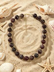 1pc European & American Bohemian Geometric Acrylic Round Bead Cloud Effect Beaded Necklace For Women, Summer Beach Vacation - Beaded Necklace - View 13