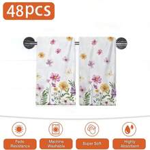 2/4/48pcs Pink Purple Daisy Pattern Printed Kitchen Towels - Super Soft, Highly Absorbent Polyester Dish And Hand Towels, Perfect For Holiday Decor, Kitchen Decor, Party Decor - Multicolor - View 13