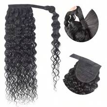 Deep Wave Ponytail 16-26 Inches Machine Made Magic Wrap Around Clip In Ponytail Black Remy Curly Brazilian Human Hair Extensions - Natural Black - View 3