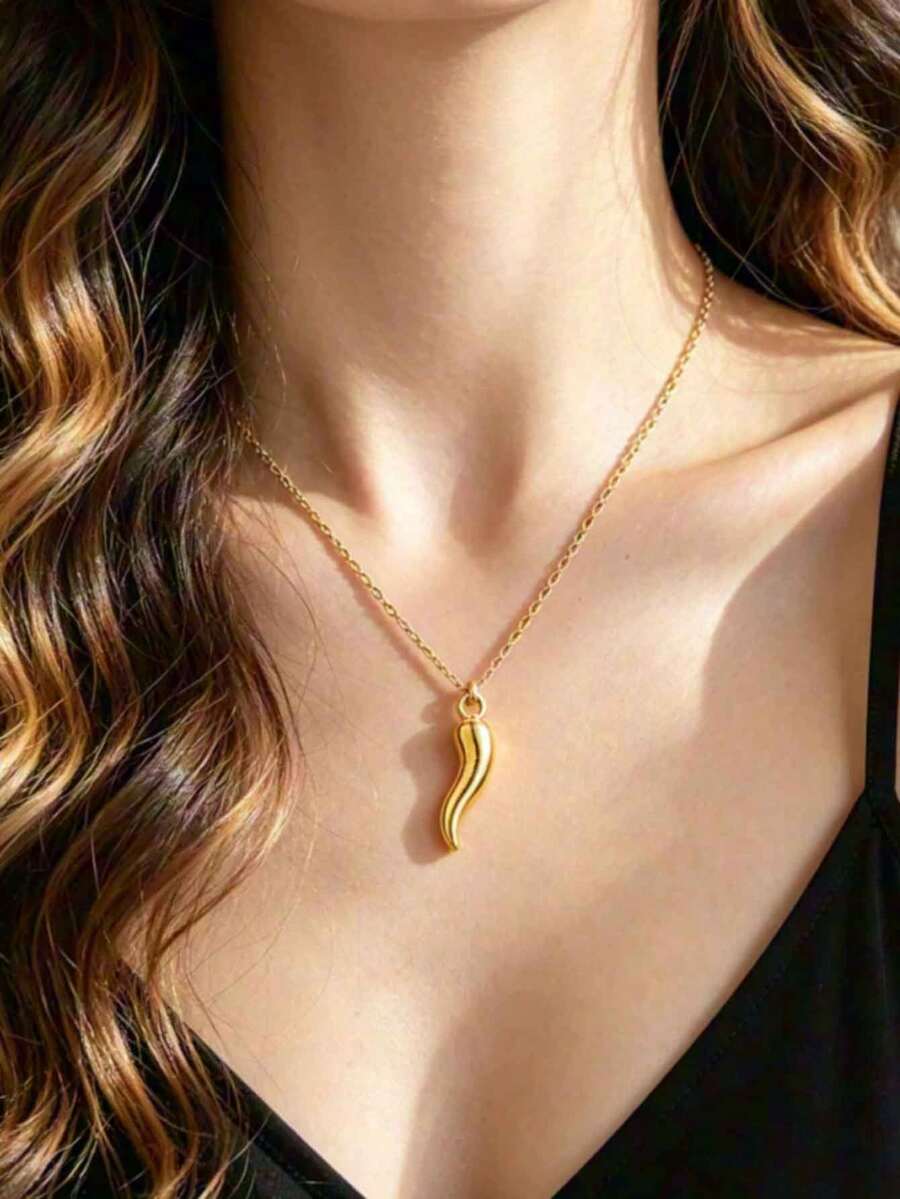 1pc Fashionable Personalized Chili Pepper Pendant Necklace, Stainless Steel Pendant With Stainless Steel Chain, Suitable For Women's Summer Vacation Jewelry - Chili Necklace - View 1