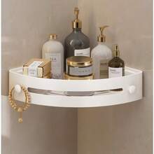 Rust-Proof Plastic Corner Shower Caddy - Wall-Mounted Curved Design Shampoo, Cosmetics And Toiletries Storage Rack, Space-Saving Storage Shelf, Suitable For Small Bathroom, Toilet, Kitchen, Dorm, Bedroom, Suitable For Back To School, Independence Day, Suitable For Christmas Gift, Halloween Gift - Multicolor - View 9