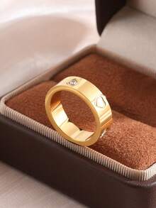 1/3Pcs Fashionable Elegant Cute 18K Gold Plated Stainless Steel Heart & Four-Leaf Clover Hoop Rings, Paired With Copper 16K Gold Plated Starry Heart & Four-Leaf Clover Round Rings, Suitable For Women's Daily Wear, Anniversary Gift, Wedding, Birthday Present, Perfect Choice For Girlfriend And Mother - Gold - View 8