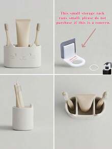 1 pieza Soporte para cepillo de dientes y pasta de dientes con diseño de gato de 3 ranuras y función de drenaje, estante multifuncional para almacenamiento de cepillo de dientes y pasta de dientes, accesorio de baño, decoración del hogar - Multicolor 1 - Ver 3