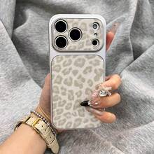 Luxury Shiny Leopard Print Lens Protection Phone Case, Compatible With 17 Pro Max, 16, 15, 14 Pro Max, 13, Fashionable Creative Unique Back Cover - Silver - View 3