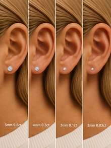 AnlaScheer 1pc 0.03-0.5ct Moissanite 925 Sterling Silver Halo Flat Back Cartilage Conch Piercing Earrings Women's Engagement Wedding Bridal Jewelry - Silver - View 4