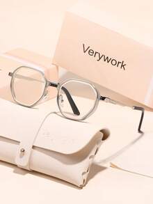 Verywork 1 Pair Women's Classic Geometric Frame Non-Prescription Glasses, Fashion Basic Style, Elegant Design And Expressive, Suitable For Party, Camping, Beach, Travel, Fits All Face Shapes - Clear - View 10