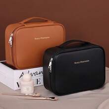 Portable Large Capacity Makeup Bag With Makeup Brush Storage, Waterproof PU Leather Travel Cosmetic Organizer Handheld Toiletry Bag For Women - Multicolor - View 8