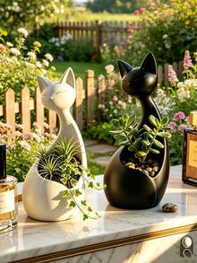 1pc Multifunctional Cat-Shaped Storage Decor, Multipurpose Plant Pot And Key Holder, 2-In-1 Resin Desktop Organizer, Creative Succulent Planter, Entryway Key Storage Box, Minimalist Home Decor, Suitable For Living Room, Bedroom And Entryway - A - View 4