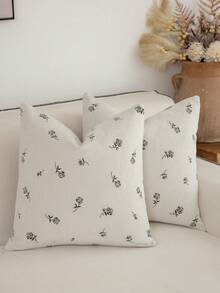 1pc Modern Pastoral Country Vintage Style Chenille Jacquard Washable Machine Washable Pillowcase Suitable For Sofa Bedroom Living Room Home Decor - Small White Roses - View 1