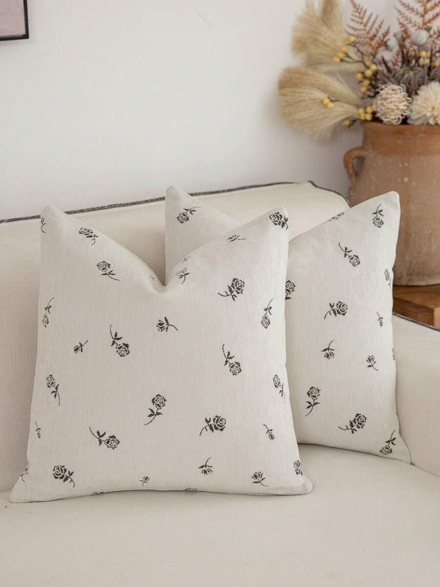 1pc Modern Pastoral Country Vintage Style Chenille Jacquard Washable Machine Washable Pillowcase Suitable For Sofa Bedroom Living Room Home Decor - Small White Roses - View 1