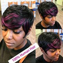 Natural Ombre 1B/27 Gradient Pixie Short Wig, Full Lace Human Hair Wig, 4 Inch Short Wig, Brazilian Remy Layered Wig, Short Pixie Wig, Human Hair Wig For Women, Burgundy 1B/99J Multicolor Lace Front Wig, Halloween And Christmas Costume - S1B/99J - 查看 2