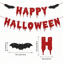 1 Set,Happy Halloween Blood Drip DIY String Banner, Red Glitter Dripping Letters Banner With Black Glitter Bat Ornaments, Halloween Spooky Bunting Garland Decorations For Wall, Mantel, Dessert Table, Indoor Outdoor Halloween Party Supplies - View 7