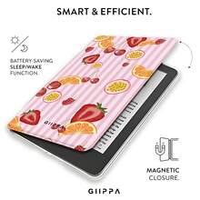 GIIPPA 1 Stück süße rosa gestreifte gemischte Fruchtmuster Kindle Schutzhülle, mit verstellbarem Handriemen, magnetischer Auto-Schlaf-/Aufwachfunktion, stoßfeste E-Reader Hülle, inklusive Markenaufkleber, leichte Smart-Hülle, geeignet für Mädchen, Buchliebhaber, Valentinstag, Muttertag, Geburtstag, Abschluss und Sommerurlaubsgeschenke, kompatibel mit Kindle Paperwhite 10th 2018/11th 2021/12th 2024, Colorsoft/Kids/Signature Edition, Kindle 10th 2019/11th 2022/11th 2024 - Verschiedenfarbig - Übersicht 2
