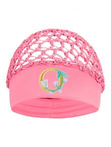 Floral Embroidered Letter Mesh Cap For Women - Personalized Initial Alphabet Elastic Wide Band Hair Bonnet, Crochet Hollow Out Night Sleep Hat - Pink - View 31