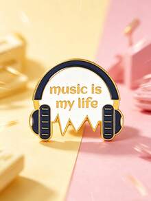1件「Music Is My Life」琺瑯胸針徽章飾品禮物 鋅合金 - 彩色 - 查看 2