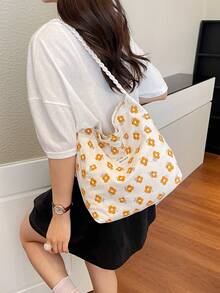 Slouchy Fairy Floral Canvas Tote Bag For Women 2026 New Fashion Lace Large Capacity Shopping Bag - Multicolor - View 3