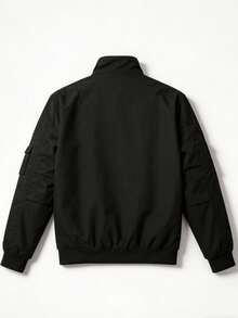 Men's Casual Black Utility Jacket With Multiple Pockets And Turn-Down Collar, Suitable For Everyday Casual Wear - Black - View 3