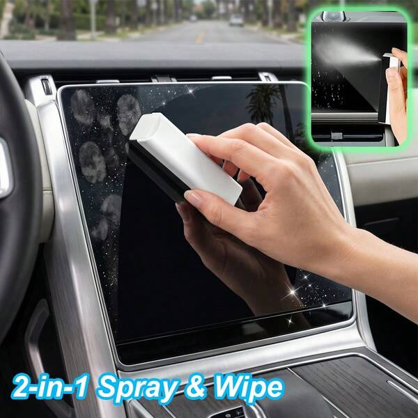 15ml Car Center Console Screen Cleaner | Spray-And-Wipe Integrated Fiber Cloth Square Tube Cleaning Brush, Glass And Phone Degreasing Portable Pack (No Refill Liquid)