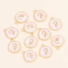 10Pcs Enamel Shell, Starfish, Conch, Turtle Pattern Round Pendant, Suitable For DIY Earrings, Bracelets, Necklaces, Fashion Jewelry - White - View 5