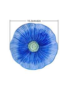 Cabin Kangaroo Blue Poppy Ceramic Plate, Hand-Painted Embossed Floral Dessert Plate, 6-Inch Aesthetic Snack Plate, Suitable For Appetizers, Snacks, Home Kitchen Tableware Decor, Housewarming Gift - Multicolor - View 2