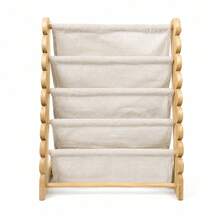 5-Tier Wooden Frame File Organizer Rack, Fabric Pocket Book Storage Stand For Office, Desk, Study Room And Home Document Sorting - View 5