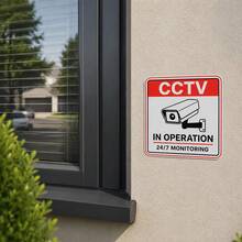 CCTV 運作中警告標誌，24/7 全天候監控安全攝影機警示金屬板貼紙，防水自黏式監視通知牌，適用於居家、別墅、車庫、辦公室、商店的戶外安全警告裝飾標誌 - 監控警示貼紙 - 查看 4